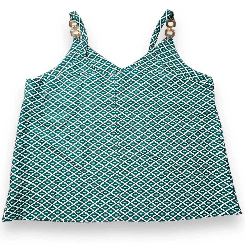 SHEIN Curve VCAY Plus Geo Print Cami With Gold Chain Link Spaghetti Strap 1X - Picture 5 of 13